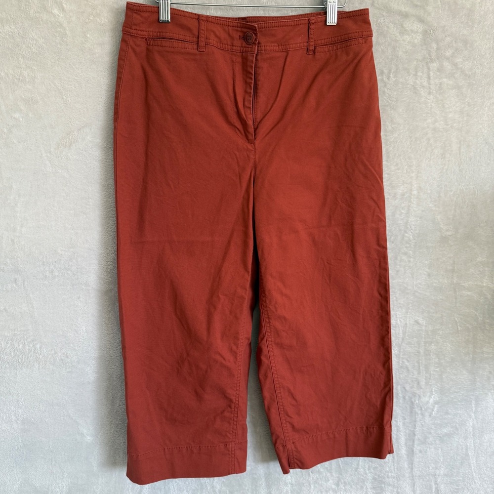 Talbots Wide Leg Crop Chino Pants 8Petite Rust Orange Cotton Stretch